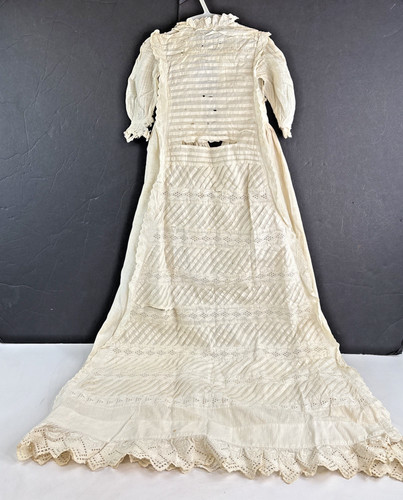 Antique Victorian Christening Gown Ayrshire Pintuck Embroidery Lace 42" READ