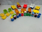 Vtg Fisher Price Little People Lot 11 Figures, 10 furniture pieces, 5 Cars.