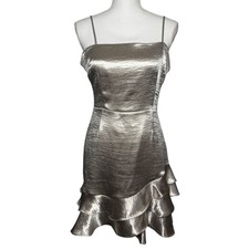 BB Dakota Metallic Ruffle Hem Cocktail Dress 6 Silver NWT BI408078 Tiered Mini