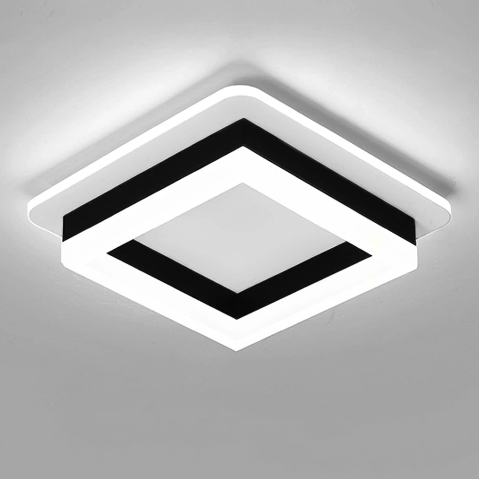 Square Modern Led Ceiling Light Fixture, 24W Black Flush Mount Hallway Ceilin...