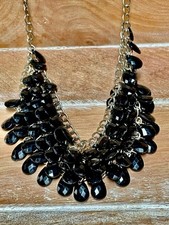 Bold Beaded Teardrop Statement Necklace in Black - Women Jewelry