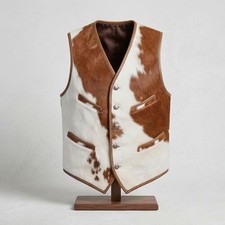 Men's Cowhide Hair-On Leather Vest   Western Waistcoat for Casual Rodeo Fashion