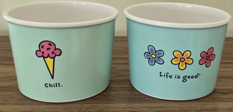Life Is Good 2 Plastic Dish Bowl Lot Chill Ice Cream Cone 3.25" Tall 4.5" Wide