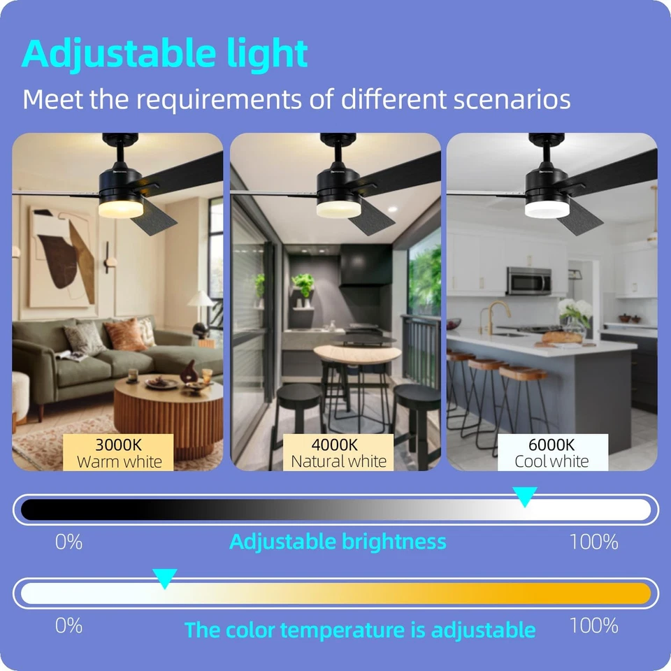 Samrt Ceiling Fan with Light52" Large Outdoor Ceiling Fans for PatiosLow Prof... - Image 4 of 4