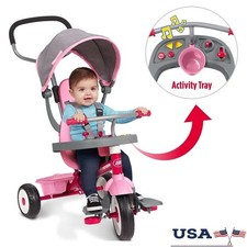 4-in-1 Tricycle Kids W/ Activity Tray Adjustable Seat Cup Holder Safety Harness