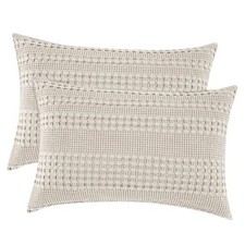 100 Cotton Waffle Pillow Shams Standard Size, 2 26" x 20" Pack of 2 Oatmeal