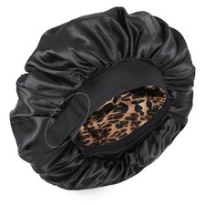Silk Bonnet for Sleeping Double Layer Satin Adjustable Bonnets Leopard