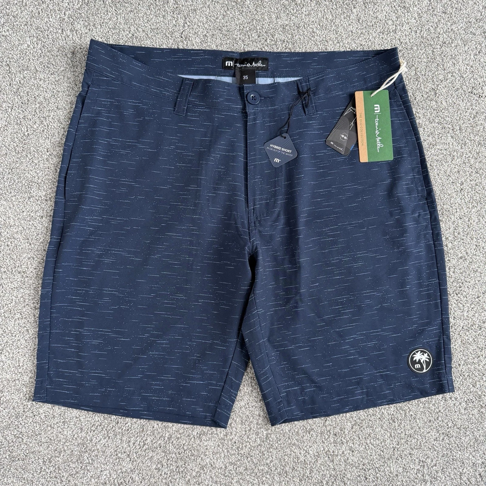 Travis Mathew Solo Trip Golf Shorts Men’s Navy Performance Hybrid Size 35 NEW