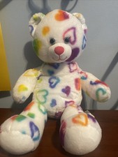 Build A Bear White Rainbow Tie Dye Hearts Teddy Bear Blue Eyes Plush Toy 17  