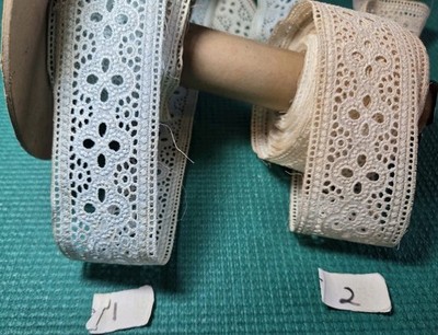 BTY VTG 2'' Creamy off white or 1 7/8'' light soft blue eyelet cotton lace trim