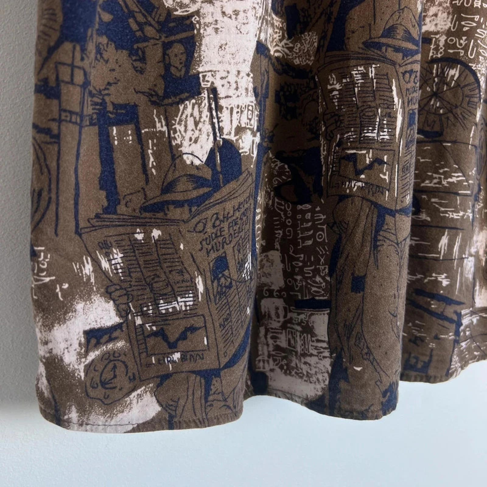 Retro patterned brown multicolour short sleeve bu… - image 8