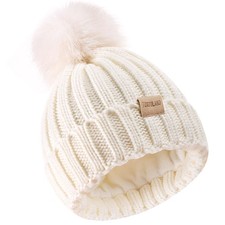Childrens Winter Warm Pompom Hat Fleece Lined Knit Beanie Fits Kids Aged 3-9