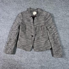LOFT Ann Taylor Blazer Coat Womens 0P Gray Cotton Preppy Career Business Stretch