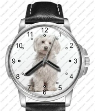 Dog Collection Maltese Pet Black Leather Strap Watch