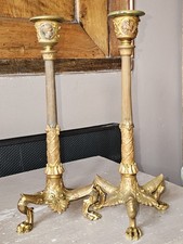 ANCIENNES PAIRES DE FLAMBEAUX BOUGEOIRS DAUBREE ALFRED 1817/1885 BRONZE TRIPODE