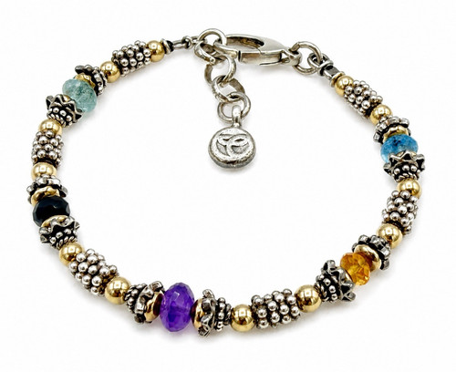 Elisa Ilana Handcrafted Solid Sterling Silver 14K Gold Gemstone Bracelet