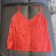 Vintage 90s Victoria  s Secret 100 Silk Cropped Satin Cami Tank Top M Red