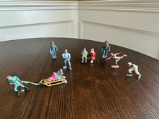 Vintage Barclay Lead Winter Figures Skaters Family Sled Bench 10 Pc Lot 1940s