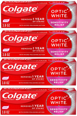 4 Colgate Optic White Sensitive Relief Toothpaste, 3.8 OZ