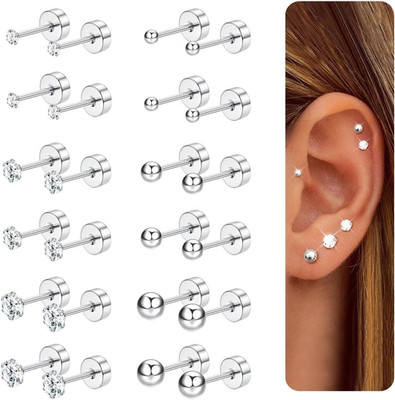 12 Paar Ohrstecker für Damen Herren Edelstahl klein Ohrstecker Piercing Kleine