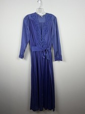 Vintage Lily of France Rosa Puleo Women Blue Lace Trim Long Robe Small