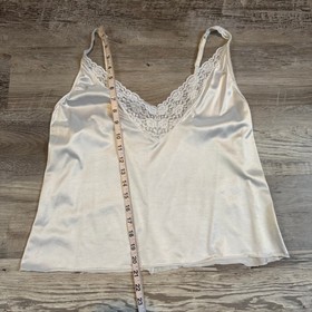 Vanity Fair Ivory Satin Lace Trim Camisole Slip Top Coquette Vintage 90s Large