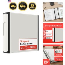 Heavy-Duty 3-Inch D-Ring Binder, White   Large Capacity 3-Ring Binder with Po...