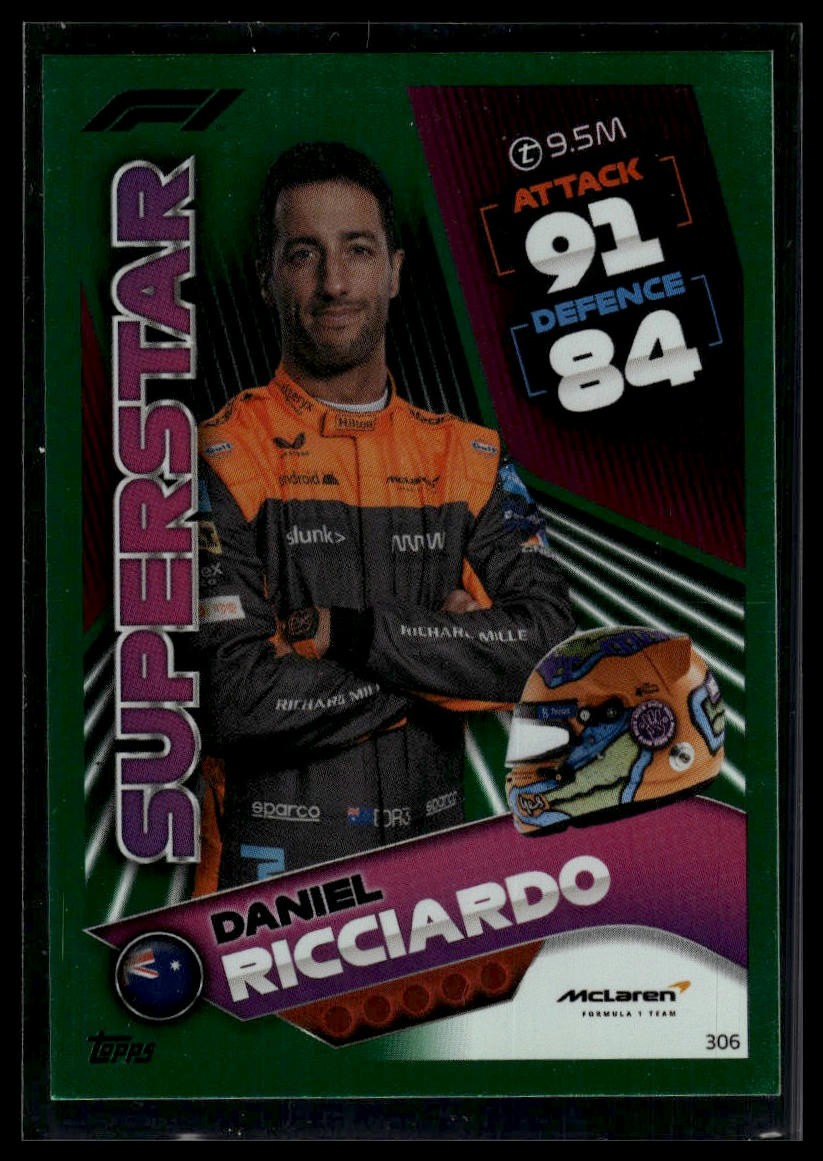 2022 Topps Turbo Attax F1 #306 Daniel Ricciardo Mirror Foil Green #/500 SN