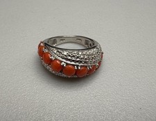 Wide Band Mediterranean Coral Sterling Silver Statement Ring