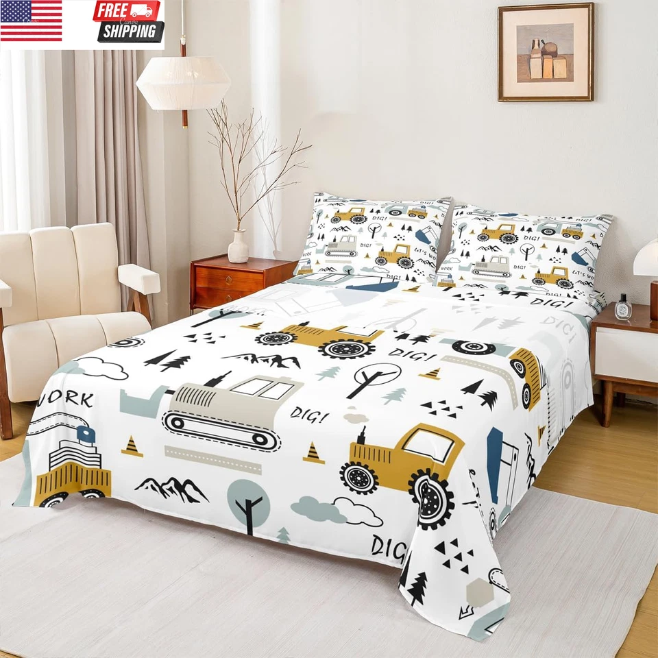 Juego de sábanas de construcción de dibujos animados para niños equipo de decoración camiones Sh Foto 2 de 4