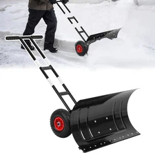 Snow Shovel with Wheels Heavy-Duty Metal Snow Plow w/ 7-Position Angled Blade