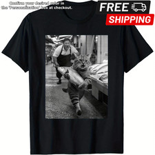 Funny Cat Steals Fish Market Black  White Meme T-Shirt  Unisex  100 Cotton
