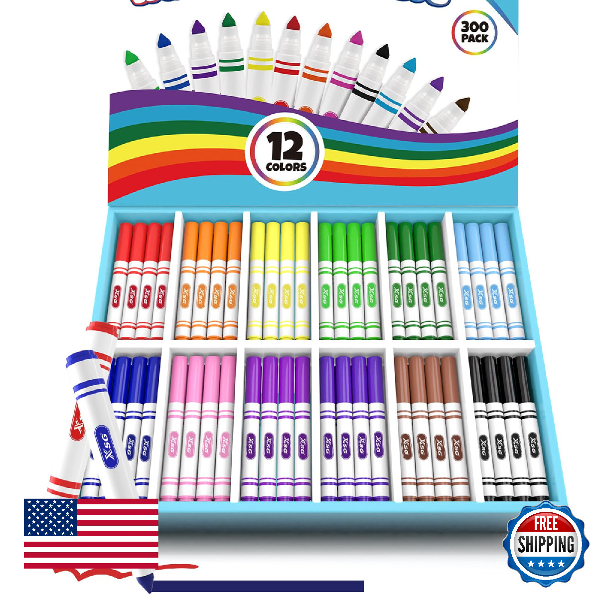 Bulk 300-count For Classroom, 12 Color Bulk Markers Pack Wi