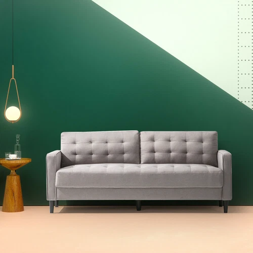 Zinus Mid-Century Retro 3 Seater Sofa Lounge Futon Couch Suite Fabric Grey 194cm - Picture 1 of 8