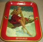 Vintage 1940s Pin Up Style Winter Skater Girl Drink Coca Cola Metal Tray
