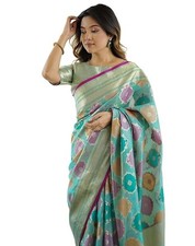 Women's Banarasi Pure Silk Kanjivaram Saree With Unstitched Blouse Piece