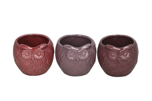 Eule Keramik Dolomit ÜBertopf 3Er Set Farbig Sort. Dolomit Ø10X9Cm H11Cm Herbst-image