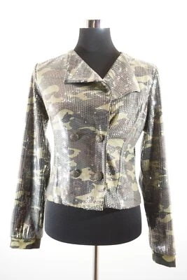 Apart Damenblazer Blazer 38 grün Pailetten camouflage Zweireiher Druckknopf D332 - Bild 1 von 4