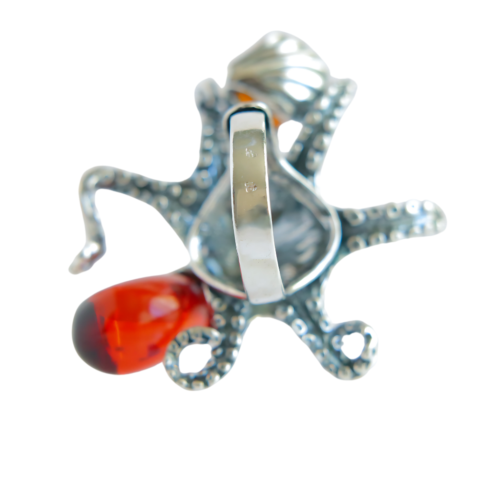 Women's Baltic Amber Sterling Silver Octopus Statement Ring| Adjustable Size - Picture 5 of 7