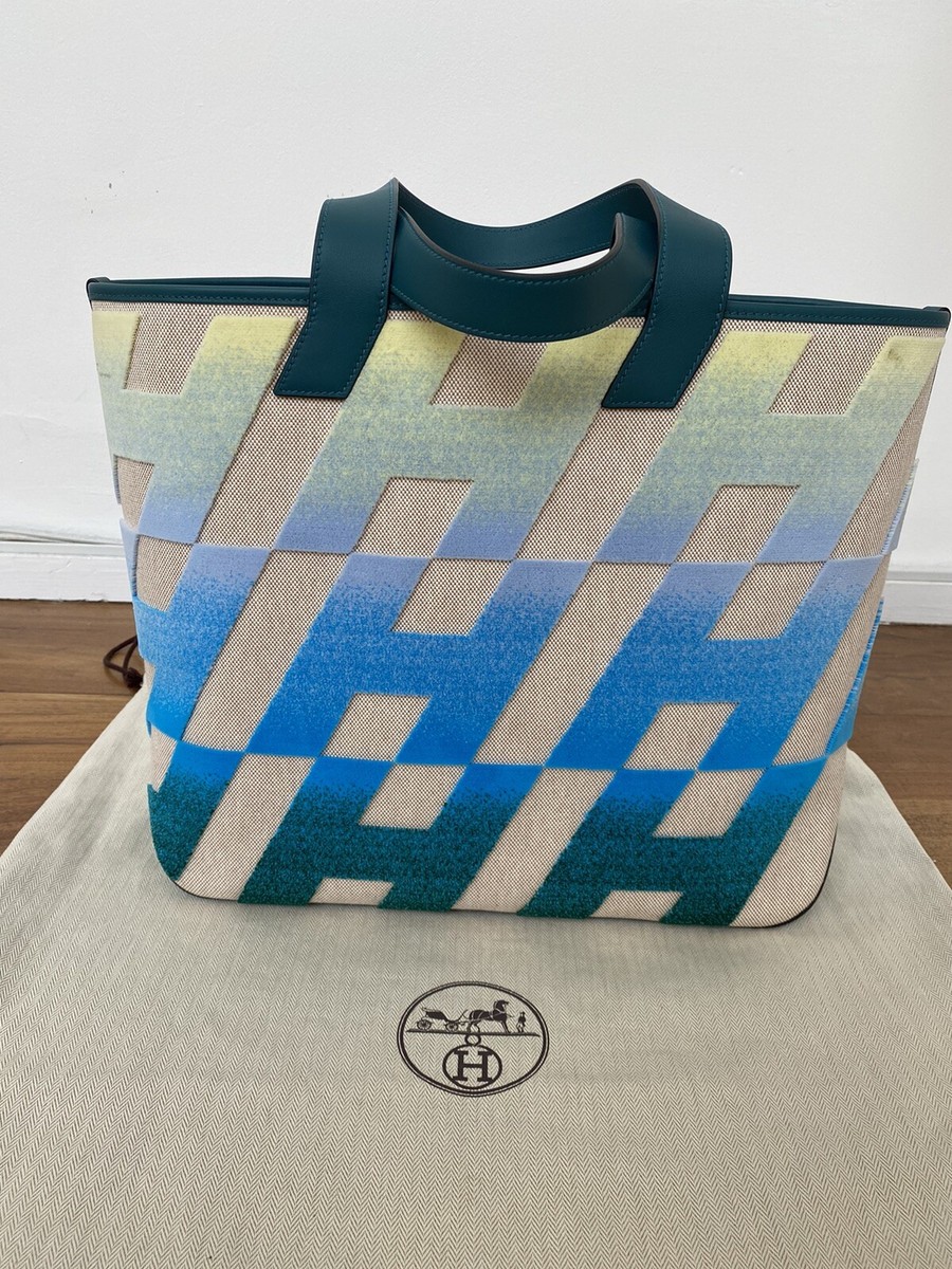 Hermes Cabas H en Biais 40 Blue Beige Large Tote Bag | eBay UK