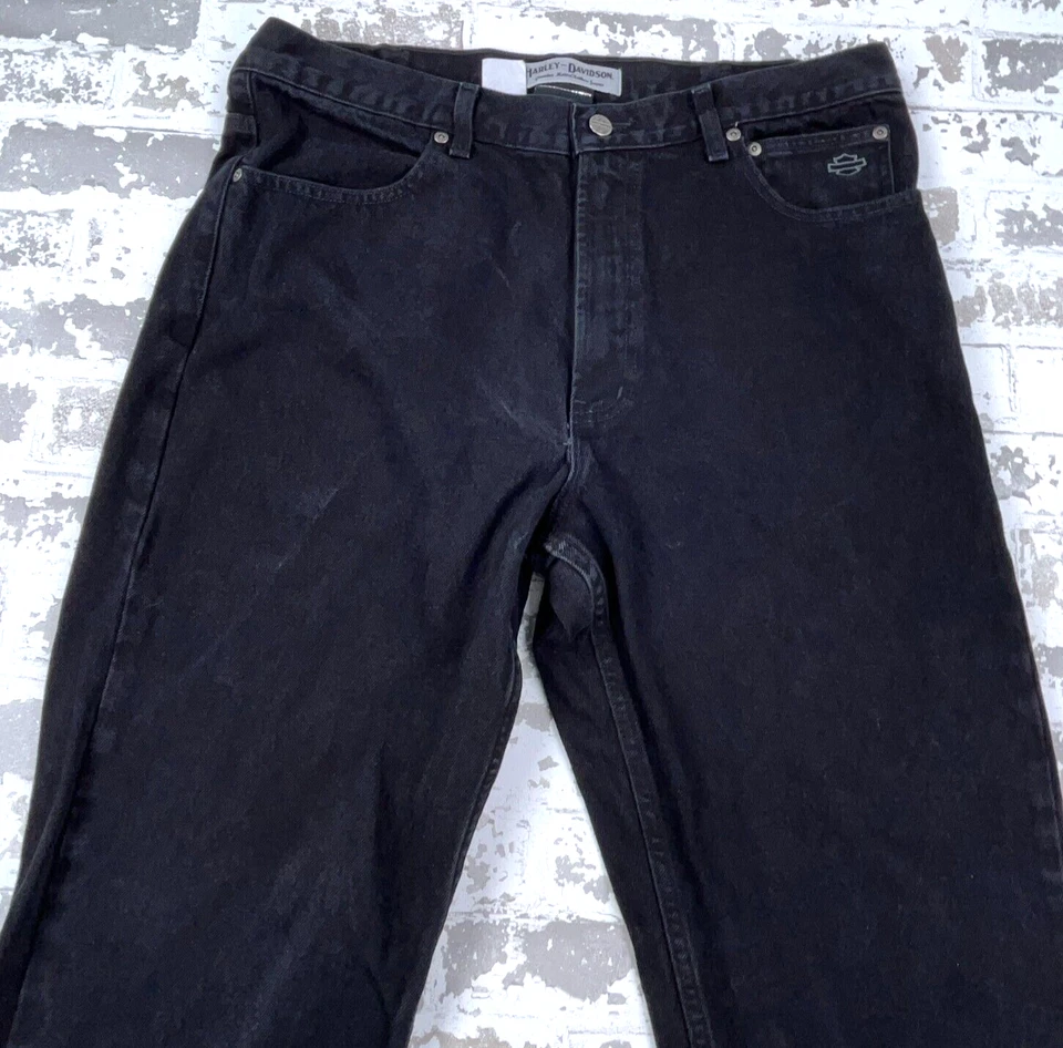 Pantalones de mezclilla Harley Davidson vintage para hombre 38x30 calce relajado pierna recta negros motociclista Y2K Foto 4 de 4