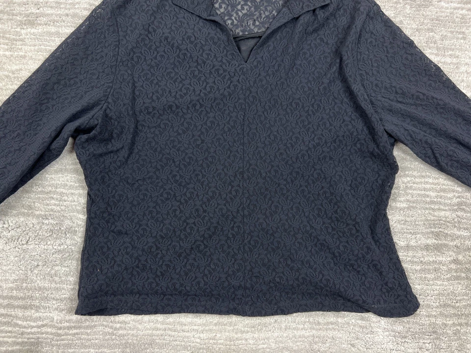 Топ женский Kathy Ireland очень большой черный кружевной рукав 3/4 vneck с воротником повседневный - Изображение 3 из 4