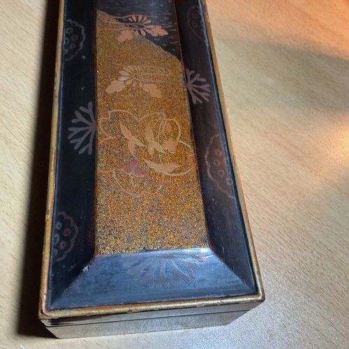 Antique Chinese Glove Box,black Lacquered And Gold Decorating ,11 Inches. - Picture 2 of 24