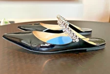 Jimmy Choo Bing Flat black patent leather crystal strap, size 10.5, EU 41