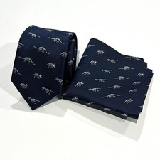 Dinosaur Skeleton Tie Pocket Square Set For Men Wedding Gift Necktie Hanky Set
