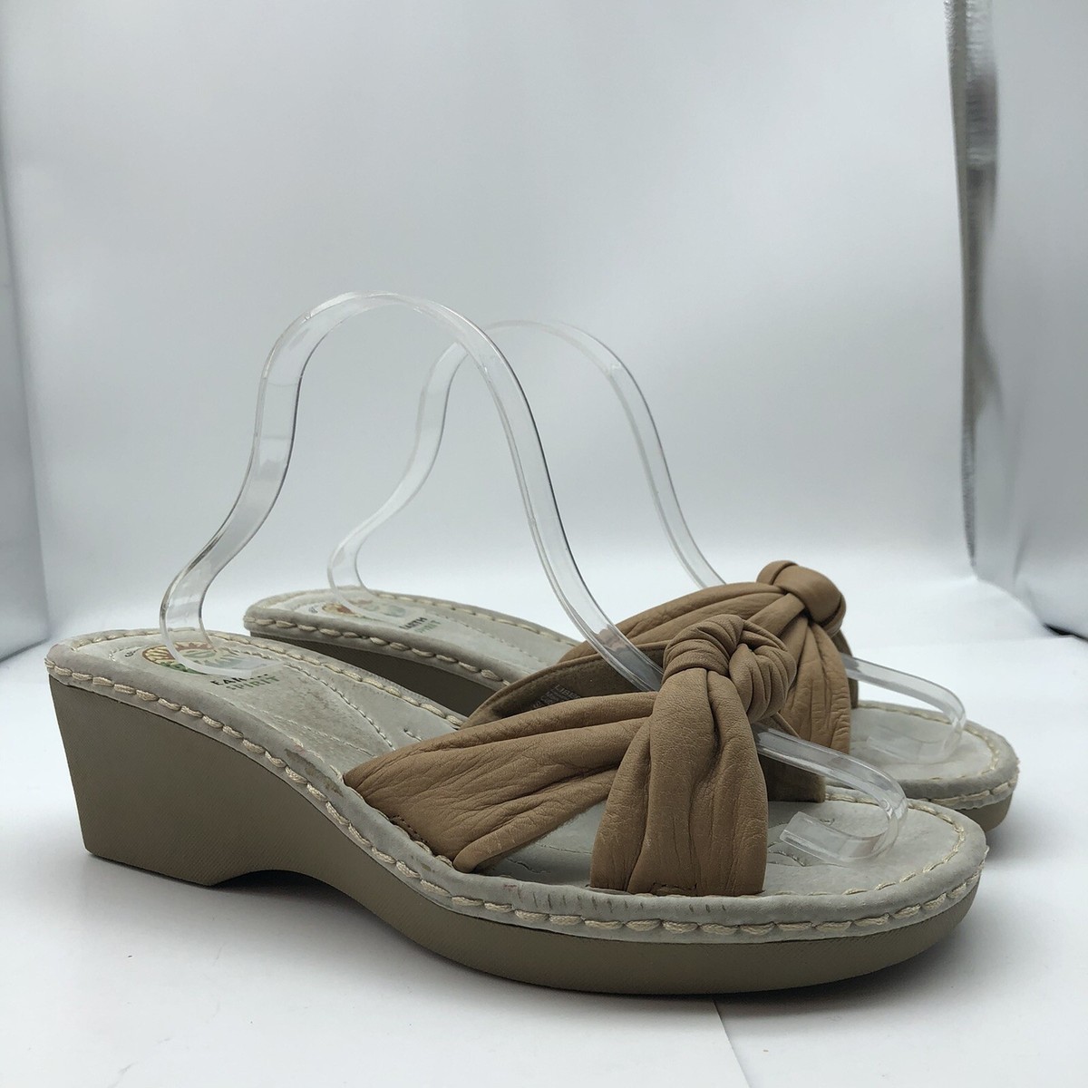 Earth Spirit Liberty Tan Leather Knotted Wedge Sandals Comfort Platform  Size 11