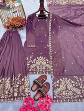 New Launching Twil Gold Net Purple Kurta Palazzo With Dupatta For Wedding Wear