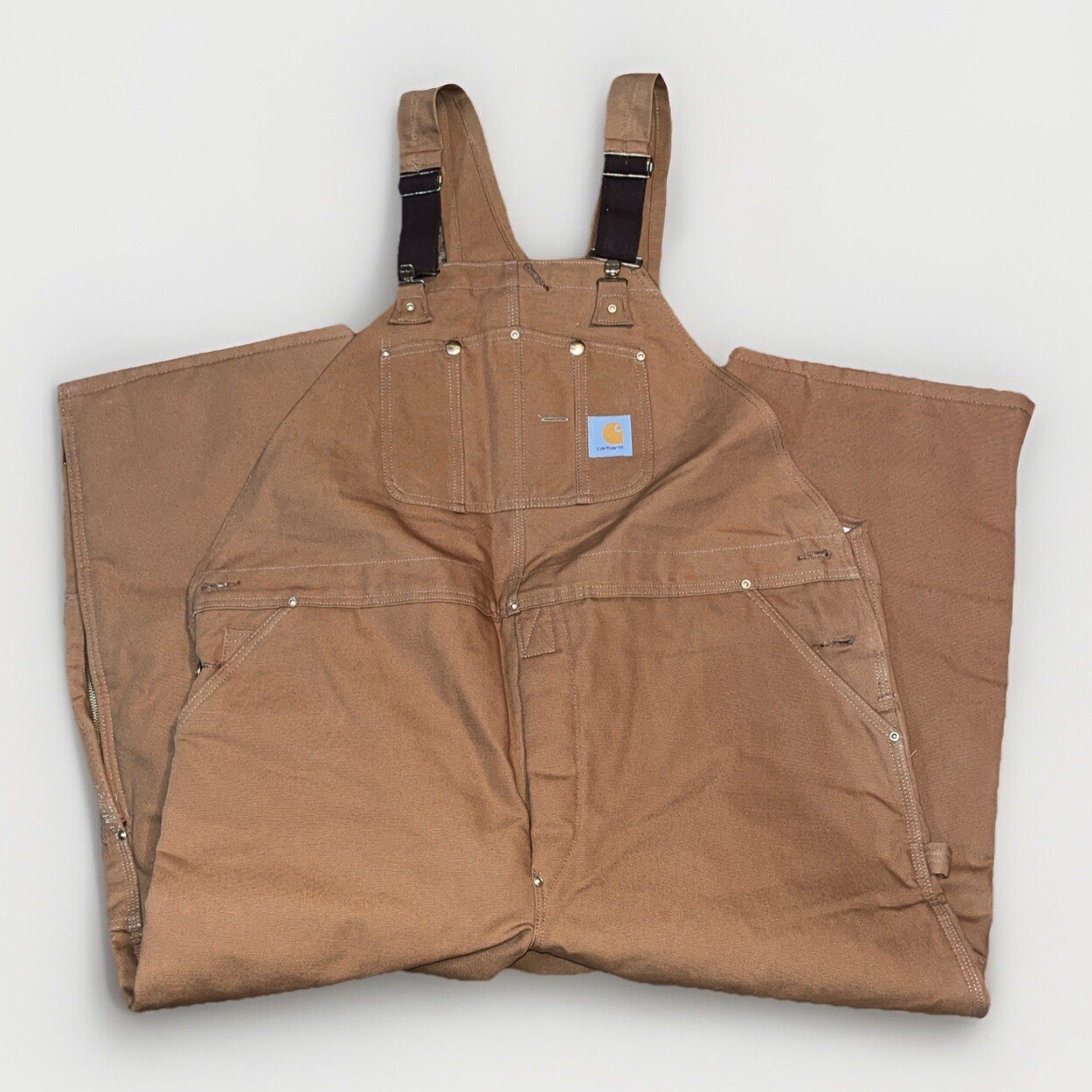 Carhartt Overalls Mens 48x28 Brown Canvas Quilt Lined R02 Made in USA