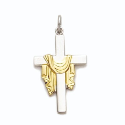 Ladies 925 Sterling Silver Robe Draped Cross Christian Pendant Necklace