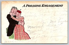 Vintage Postcard Humor Funny Cartoon Man Woman Hugging Pressing Engaement c1907